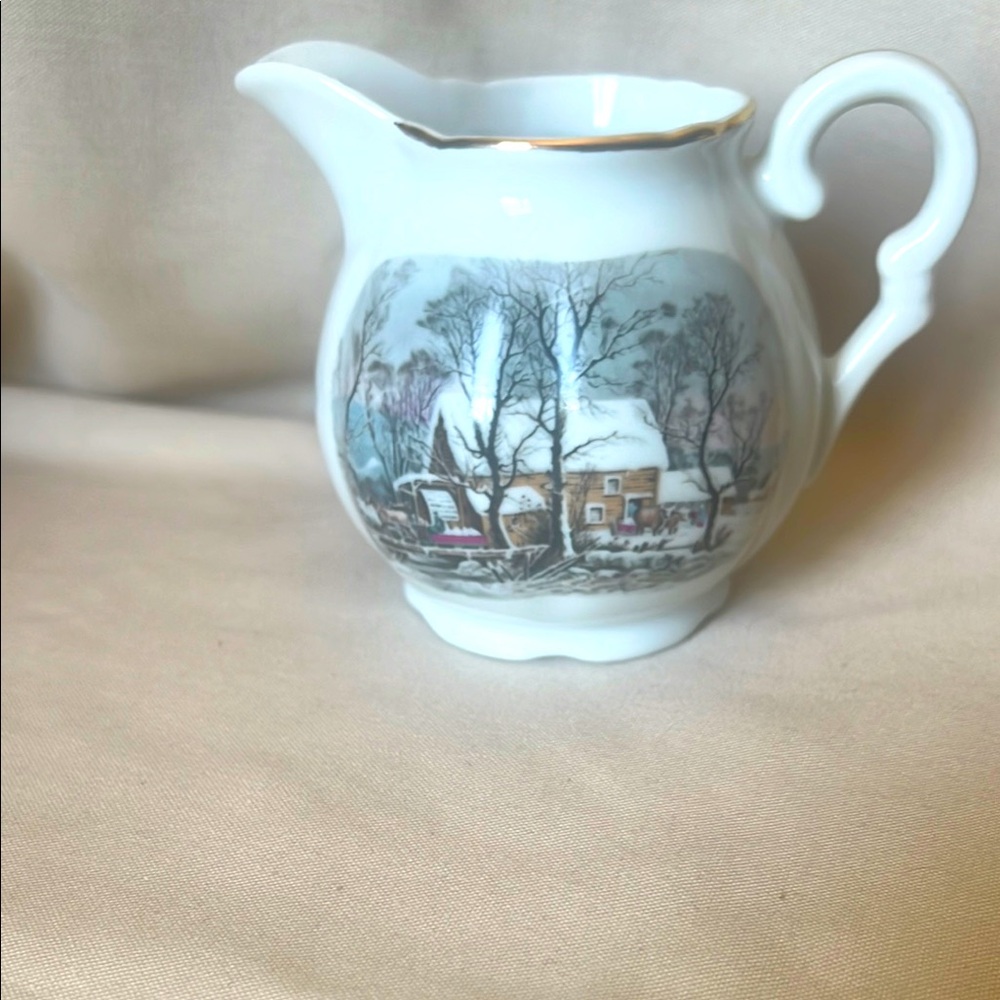 Vintage Winter Scene Porcelain Creamer
